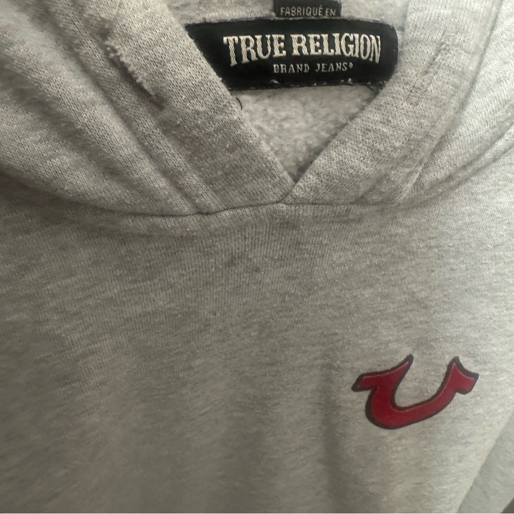 True Religion Light Gray Hoodie with Red Emblem
